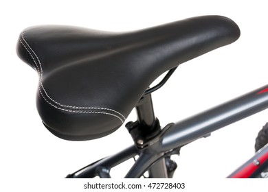 Black bicycle saddle isolated on white background