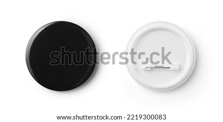 Black blank badge. Glossy round button. Pin badge mockup isolated on white background