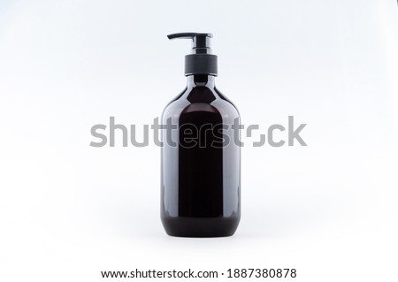 Black blank plastic transparent bottle with dispenser airless pump using lable and ads for gel, soap, alcohol, cream and cosmetic
