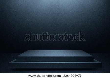 Black and blue abstract cement step wall or podium and studio room , interior texture for display products. wall background.	