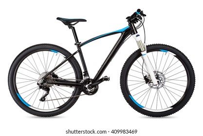 black blue mountain bike isolated white background