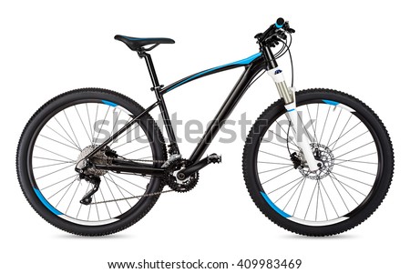 black blue mountain bike isolated on white background
