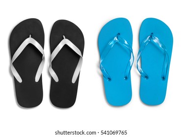 Black and blue rubber slippers on white background with clipping path  - Powered by Shutterstock