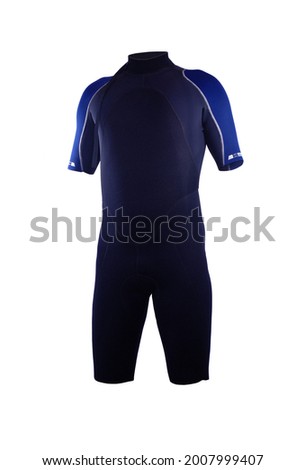 black and blue rubber wetsuit on ghost model over white background 商業照片 © 