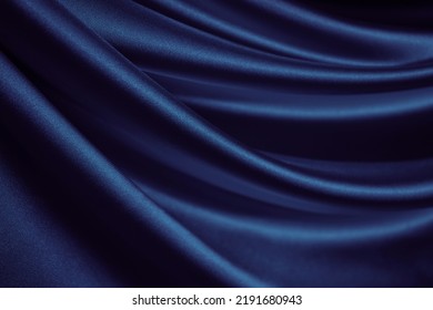 Black blue silk satin. Dark elegant background with space for design. Soft folds. Wavy. Shiny smooth fabric. Luxurious. Valentine, 14.02, Christmas, New year, festive.                              - Shutterstock ID 2191680943