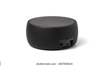 Black Bluetooth Speaker Isolated On Whitebackground.