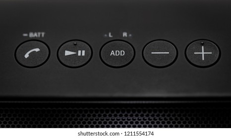 Black bluetooth speaker with lights on isolated in white background