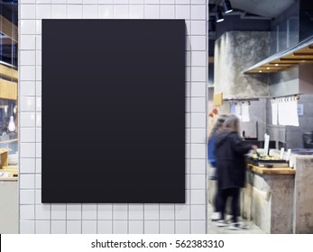 Black Board Menu Restaurant Cafe Interior Blurred People Background