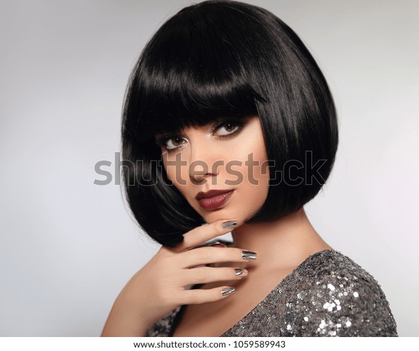 Black Bob Hairstyle Beauty Makeup Silver Stock Photo Edit