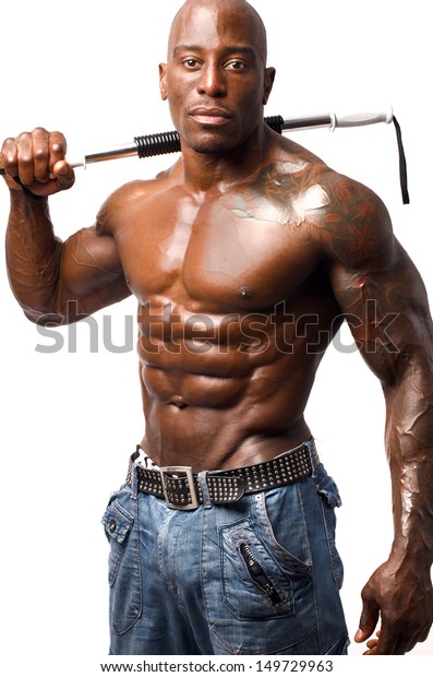 Black Bodybuilder Training Bendy Bar Strong Stock Photo 149729963 ...