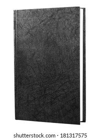 Black Book With Patterned Hardcover Standing Isolated On White Background