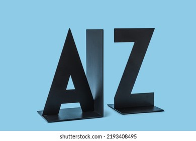 Black Bookend On Blue Background