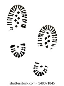 Black Boot Prints Isolated on White Background.
