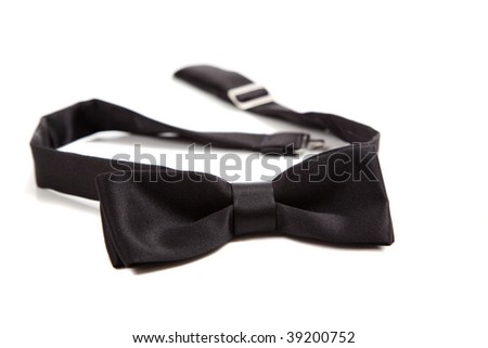 A black bow tie on a white background