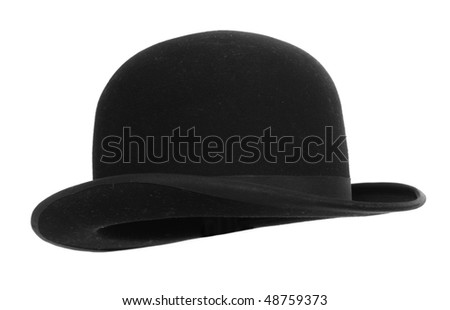 Black bowler hat against white background