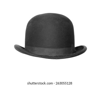 Black bowler hat isolated on white background.