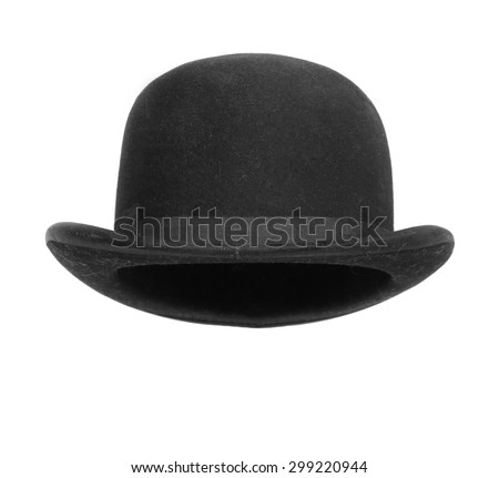 Black bowler hat isolated on white background.