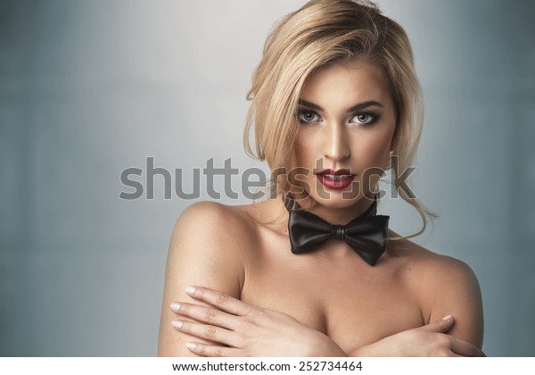 Black woman red bow naked Black Bowtie Worn By Model Red Stock Photo Edit Now 252734464