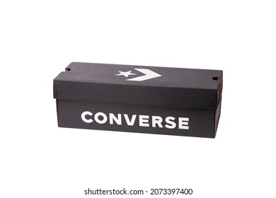 A Black Box Of Converse Sneakers Isolated In A White Background