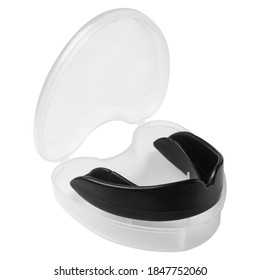 Black Boxing Mouthguard, In A Plastic Container, Protection Of Teeth And Lips, Isolate