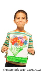 Black Boy Holding His Drawing With Flowers