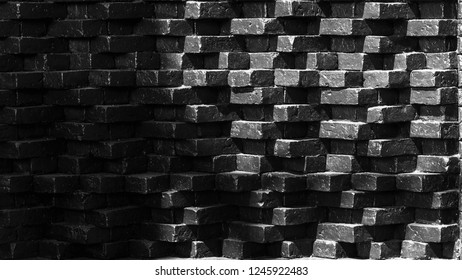black brick wall, brickwork background for design