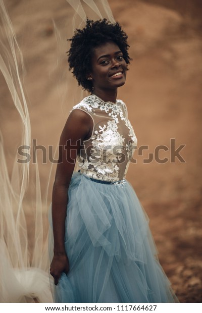 Black Bride Long Beautiful Wedding Dress Stock Photo Edit Now