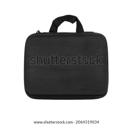 Black briefcase for tools. Small zippered case for storing equipment and devices carrying isolated