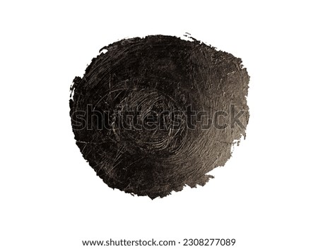 Black bronze glitter color circle smear painting blot dot on white. Abstract  background. 