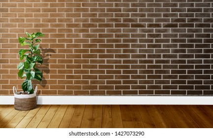 Black brown brick walls with wooden floors and tree with natural light For background photography - Shutterstock ID 1427073290