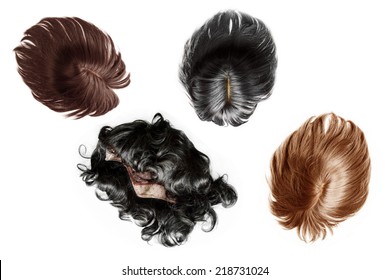 Black And Brown Hair Wigs Isolated On White Background