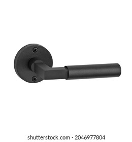 Black Brushed Metal Door Knob, Handle. Furniture For Doorways. Black Decorative Element Isolated On White Background With Clipping Path. Series Of Furniture