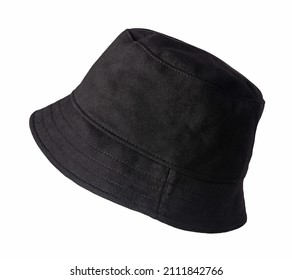 black bucket hat  isolated on white background .fisherman's hat, Irish country hat ,session hat,panama. - Shutterstock ID 2111842766