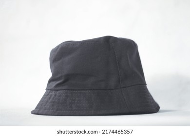 Black Bucket Hat On White Background.
