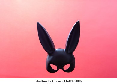 Black Bunny Mask On Pink Background