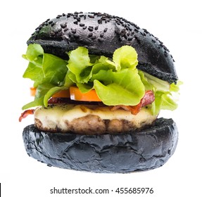 Black Burger Isolated On White Background