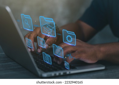 black business man using computer for webinars, internet education, online courses e-learning concept