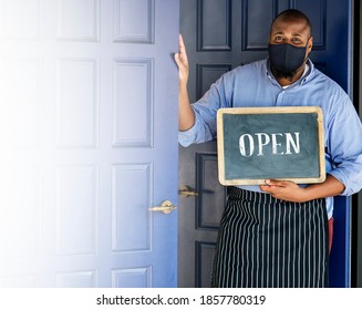 Black Business Owner In Mask During New Normal Post Pandemic