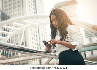 Black Business Woman Use Mobile Phone Technology