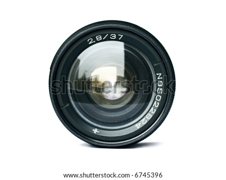 Black camera lens isolated in white background