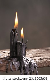 black candle in still life photography concept