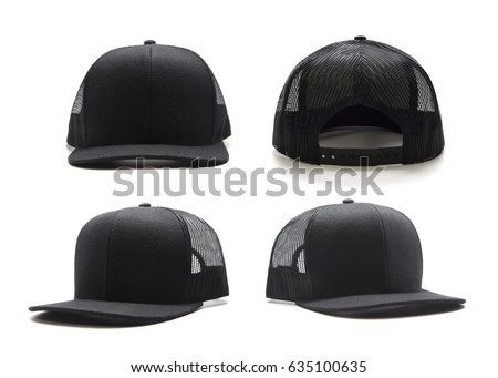 Black cap isolated on white background. Multiple angles included