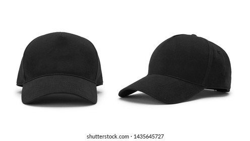 Black Cap On White Background. Front And Side View