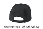 A black cap viewed from the back, showcasing its design and adjustable strap.