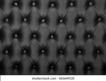 Black Capitone Textile Background, Retro Chesterfield Style Checkered Soft Tufted Fabric Furniture Diamond Pattern Decoration With Buttons, Close Up