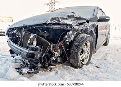 Black Car After A Winter Accident