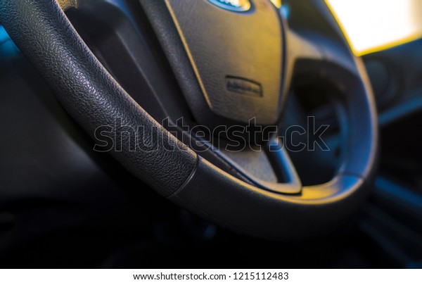 Black Car Interior Steering Wheel Gear Stock Photo Edit Now