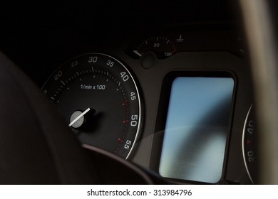 Black Car Tachometer With Digital Indicator