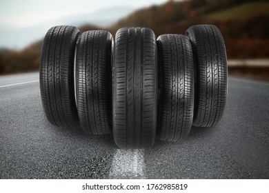 Car Tires On Road Fog Time Stock Photo 1932208433 | Shutterstock