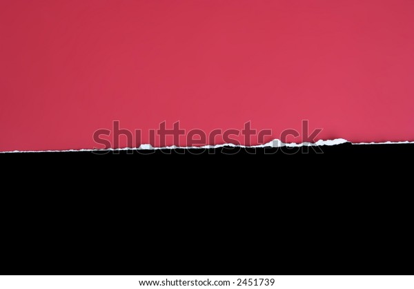 Black card clean tear\
on a red background